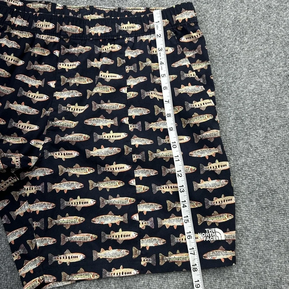 The North Face Fish Print Swim Shorts Mens‎ 2XL Blue Nylon Quick Dry 6